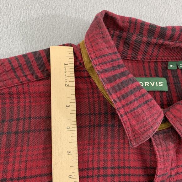 Orvis Shirt Mens XL Red Black Plaid Flannel Button Front Long Sleeve Two Pocket - Picture 7 of 16